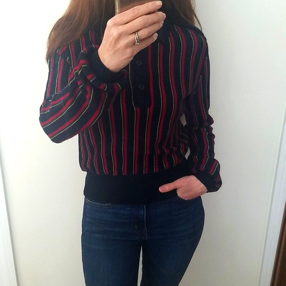 Vintage Wool  Retro Striped Sweater Navy Red
